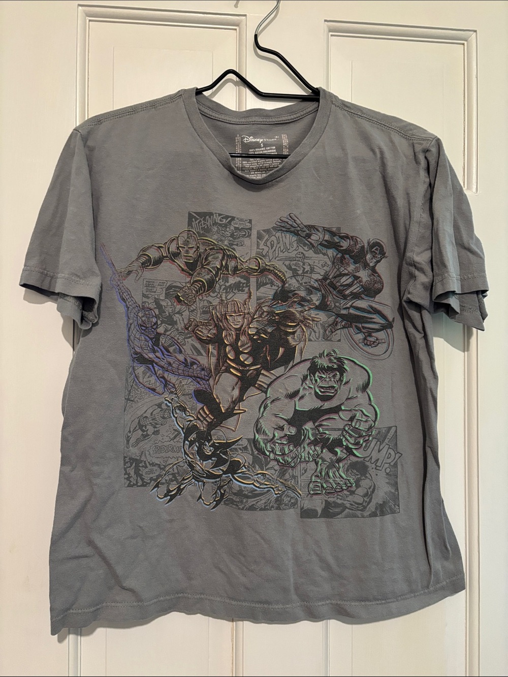 Disney Gray Short Sleeve Avengers Graphic Tee with Metallic Accents